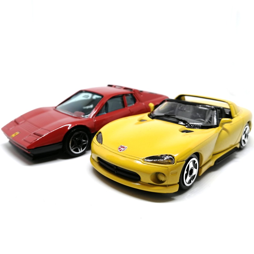 Модель Dodge Viper SRT/10 желтый + Ferrari 512 1:43, металл, Bburago