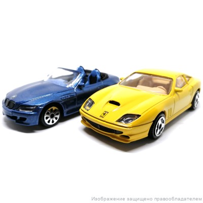 Модель BMW Z3 M + Ferrari 550 Maranello желтая 1:43, металл, Bburago